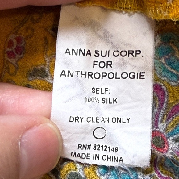 Anthropologie Anna Sui Yellow Floral Print Boho Silk Blouse, size Medium - Picture 8 of 8